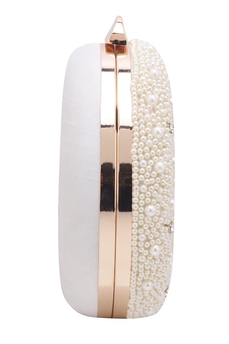 Nazaakat By Samara Singh_White Pearls, Rhinestones And Stone Embellished Round Clutch _Online_at_Aza_Fashions