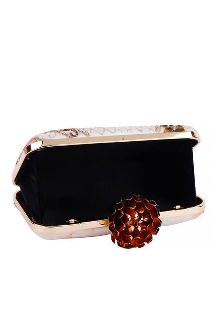 Nazaakat By Samara Singh White Embroidery, Beads Floral And Pearl Clutch Online at Aza Fashions Nazaakat By Samara Singh_White Embroidery, Beads Floral And Pearl Clutch _Online_at_Aza_Fashions