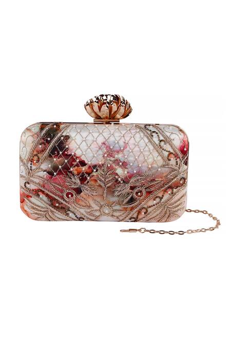 Nazaakat By Samara Singh White Embroidery, Beads Floral And Pearl Clutch at Aza Fashions Nazaakat By Samara Singh_White Embroidery, Beads Floral And Pearl Clutch _at_Aza_Fashions