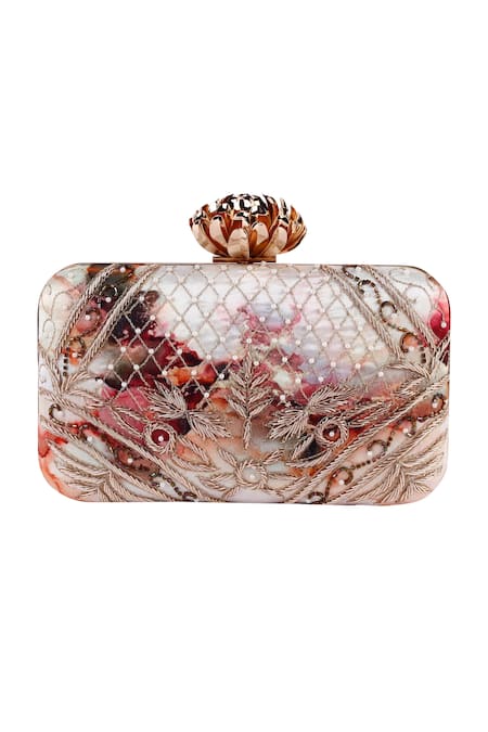 Shop Nazaakat By Samara Singh White Embroidery, Beads Floral And Pearl Clutch at Aza Fashions Shop_Nazaakat By Samara Singh_White Embroidery, Beads Floral And Pearl Clutch _at_Aza_Fashions