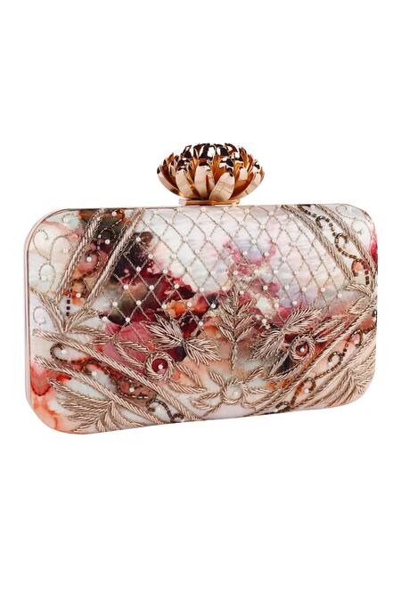 Buy Nazaakat By Samara Singh White Embroidery, Beads Floral And Pearl Clutch Buy_Nazaakat By Samara Singh_White Embroidery, Beads Floral And Pearl Clutch