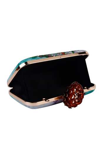 Nazaakat By Samara Singh Green Beads, Embroidery Floral And Pearl Embellished Clutch Online at Aza Fashions Nazaakat By Samara Singh_Green Beads, Embroidery Floral And Pearl Embellished Clutch _Online_at_Aza_Fashions