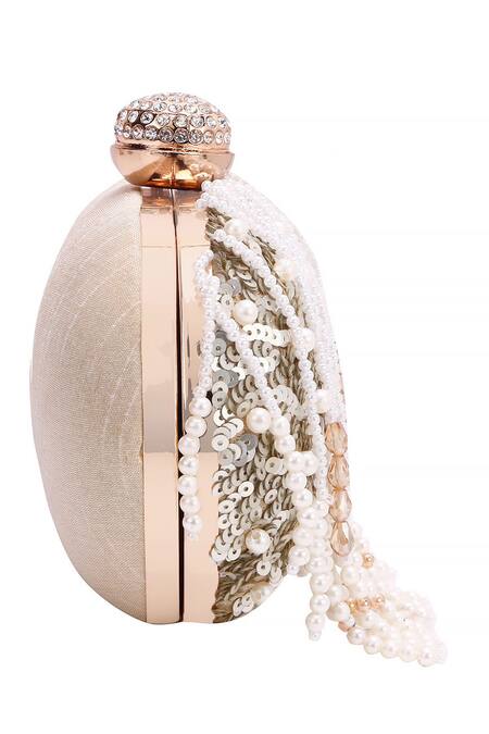 Buy_Nazaakat By Samara Singh_Gold Sequins, Pearls, Rhinestones, Beads And Embellished Clutch _Online_at_Aza_Fashions