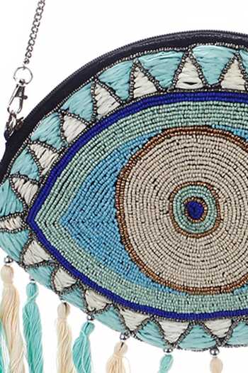 Nazaakat By Samara Singh_Blue Beads, Tassels Evil Eye Beaded And Boho Bag _at_Aza_Fashions
