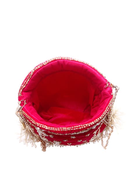 Buy_Nazaakat By Samara Singh_Red Beads, Embroidery, Pearls, Tassels Leaf And Potli Bag