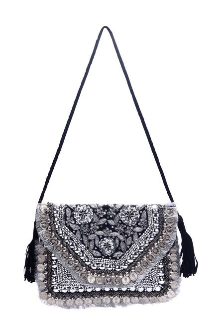 Buy_Nazaakat By Samara Singh_Silver Beads, Sequins, Embroidery, Tassels Coin And Boho Bag