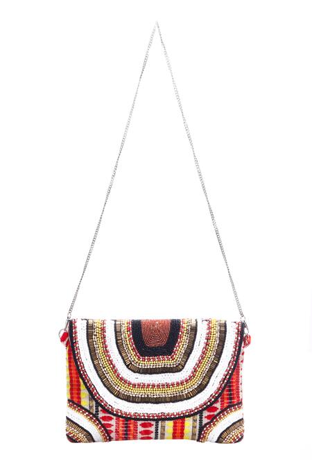 Nazaakat By Samara Singh_Red Sequins, Beads Geometric And Embellished Clutch _at_Aza_Fashions