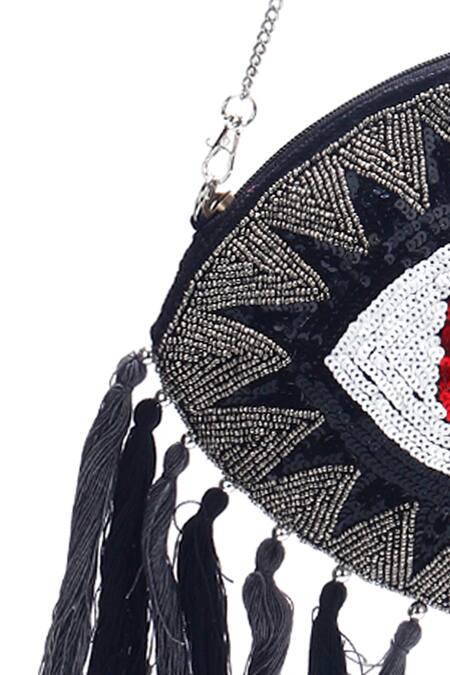 Buy_Nazaakat By Samara Singh_Black Sequins, Beads, Tassels Evil Eye And Boho Bag 