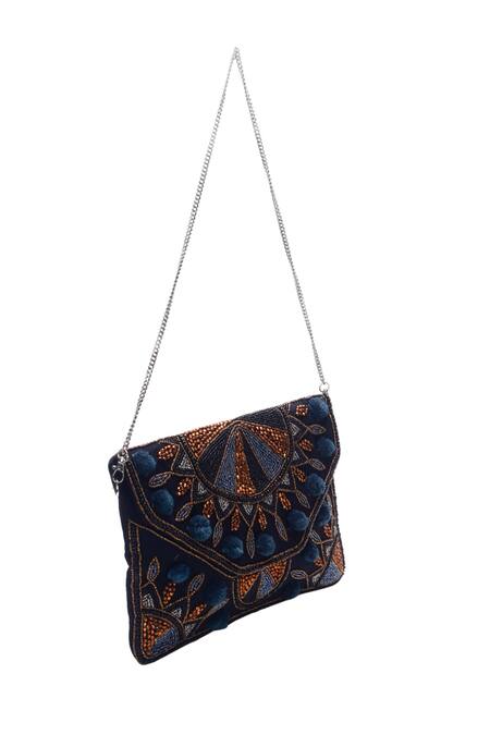 Shop_Nazaakat By Samara Singh_Black Beads, Pom-poms Beaded And Embellished Clutch Bag _Online_at_Aza_Fashions