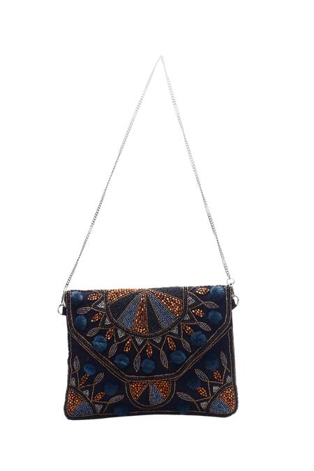 Nazaakat By Samara Singh_Black Beads, Pom-poms Beaded And Embellished Clutch Bag _at_Aza_Fashions