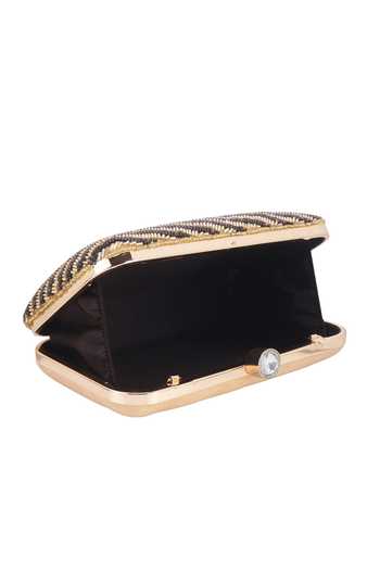 Nazaakat By Samara Singh Black Beads, Crystals Striped Beaded Clutch Online at Aza Fashions Nazaakat By Samara Singh_Black Beads, Crystals Striped Beaded Clutch _Online_at_Aza_Fashions
