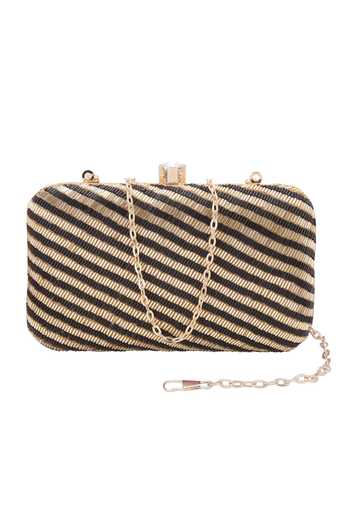 Shop Nazaakat By Samara Singh Black Beads, Crystals Striped Beaded Clutch Shop_Nazaakat By Samara Singh_Black Beads, Crystals Striped Beaded Clutch