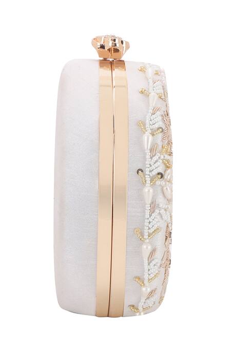 Buy_Nazaakat By Samara Singh_White Beads, Pearls, Sequins, Crystals, Embroidery Round Clutch_Online_at_Aza_Fashions