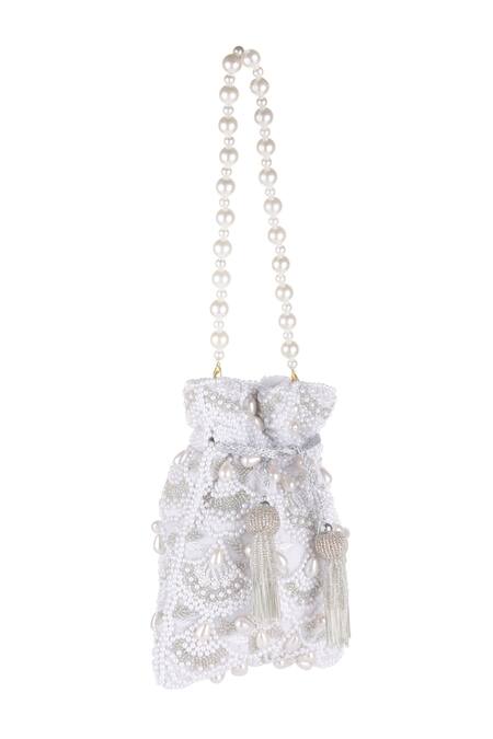 Buy Nazaakat By Samara Singh White Pearls, Beads, Tassels And Embellished Potli Bag Online at Aza Fashions Buy_Nazaakat By Samara Singh_White Pearls, Beads, Tassels And Embellished Potli Bag _Online_at_Aza_Fashions