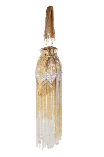 Nazaakat By Samara Singh_Gold Beads, Sequins, Tassels, Pearls Beaded Chevron Pattern Potli Bag _Online_at_Aza_Fashions