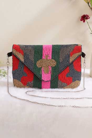 Nazaakat By Samara Singh Beaded Bee Motif Clutch Bag  