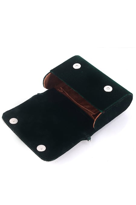 Nazaakat By Samara Singh_Green Crystals, Beads Velvet And Embellished Flap Bag_Online_at_Aza_Fashions