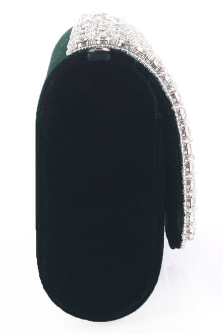 Buy_Nazaakat By Samara Singh_Green Crystals, Beads Velvet And Embellished Flap Bag_Online_at_Aza_Fashions