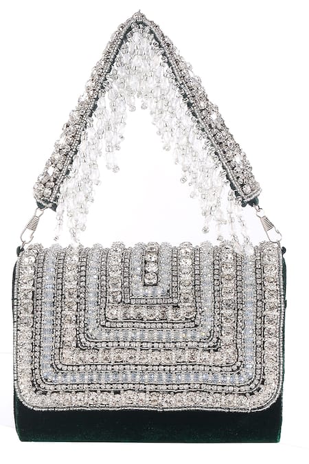 Nazaakat By Samara Singh Velvet Crystal & Bead Embellished Flap Bag 