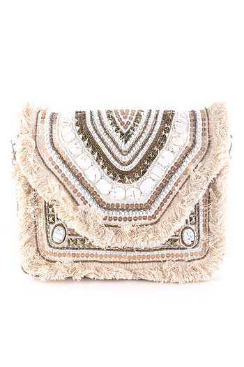 Buy_Nazaakat By Samara Singh_Off White Beads, Sequins, Stones Fringe And Embellished Boho Bag 