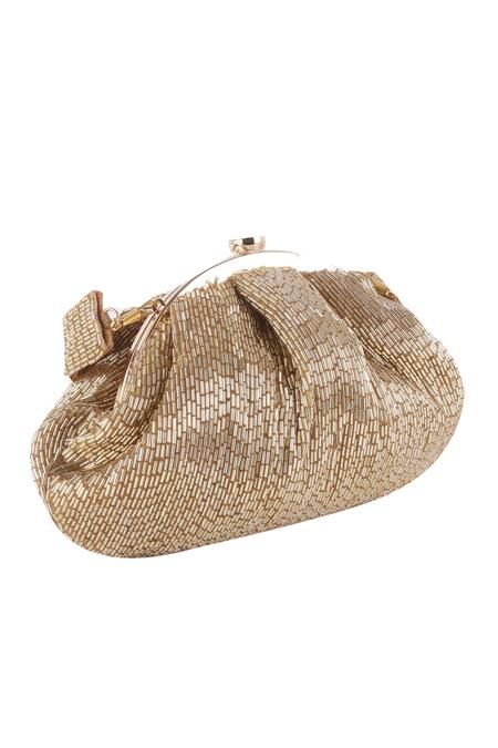 Shop_Nazaakat By Samara Singh_Gold Beads Batua Bag _Online_at_Aza_Fashions