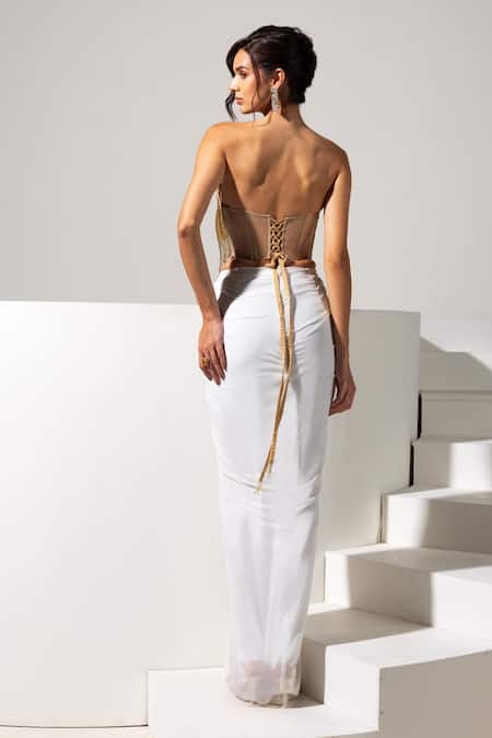 Vesture Radiance Golden Corset & White Draped Skirt