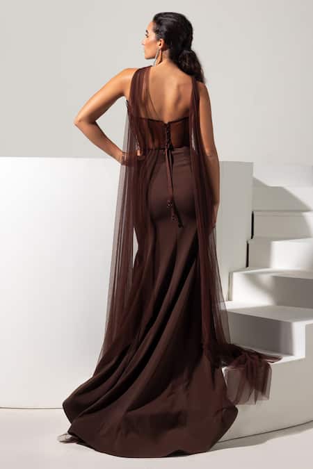 Vesture Mocha Mirror Corset With Fishcut Skirt Set 