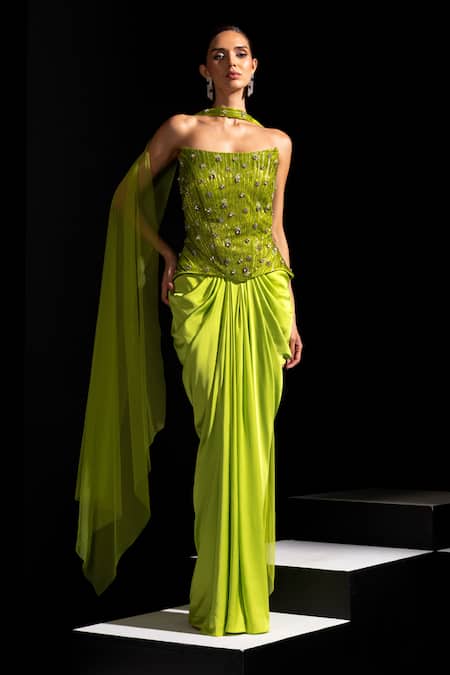 Vesture Venom Neon Corset & Draped Skirt Set 