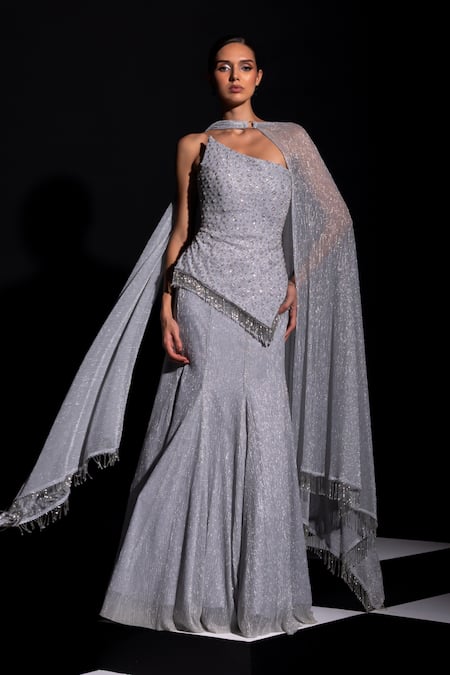 Vesture Frost Asymmetric Corset & Metallic Skirt Set 