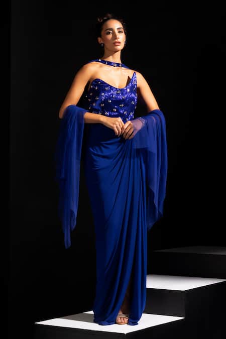 Vesture Shock Wave Asymmetric Bodice Gown & Embroidered Cape 