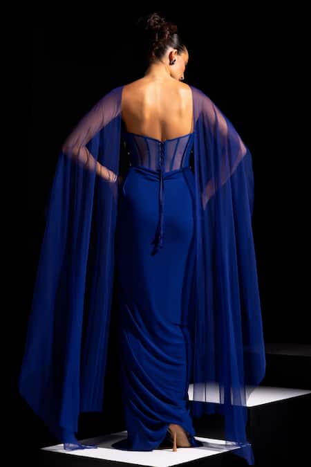 Vesture Shock Wave Asymmetric Bodice Gown & Embroidered Cape 