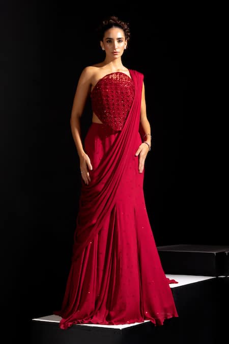 Vesture Crimson Embroidered Corset Lehenga Set 