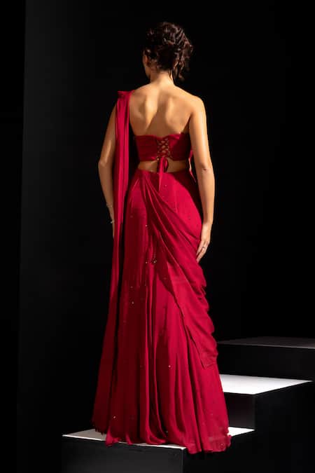 Vesture Crimson Embroidered Corset Lehenga Set 