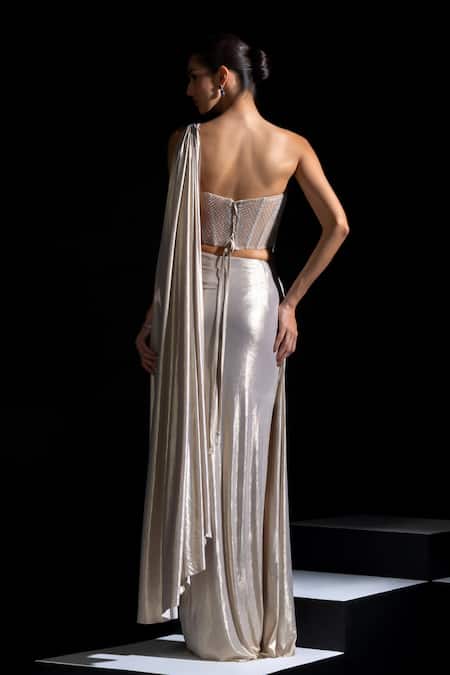 Vesture Halo Pre-Draped Saree With Embellished Corset 