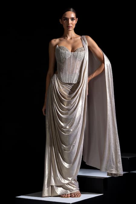Vesture Halo Pre-Draped Saree With Embellished Corset 