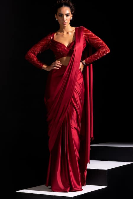 Vesture Blaze Pre-Draped Saree With Embroidered Blouse 