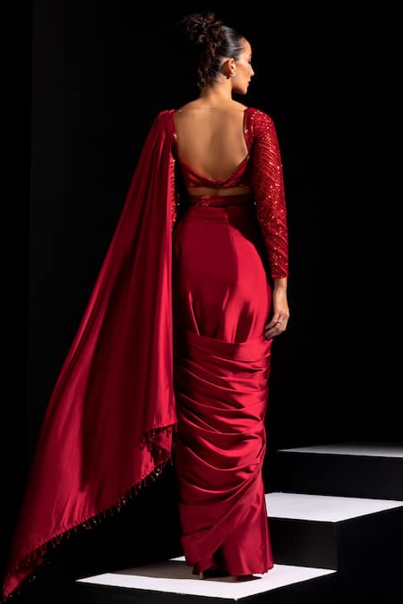 Vesture Blaze Pre-Draped Saree With Embroidered Blouse 