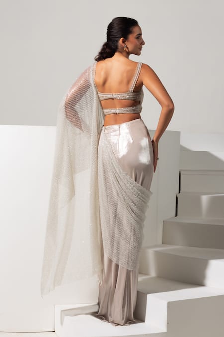 Vesture Aurora Pre-Draped Saree with Embroidered Blouse 