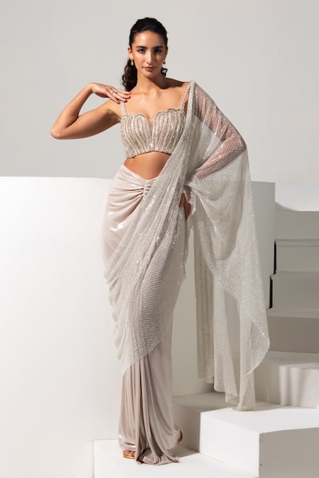 Vesture Aurora Pre-Draped Saree with Embroidered Blouse 