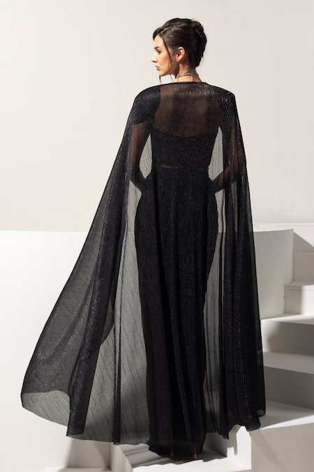Vesture Midnight Embellished Cape & Draped Skirt Set 