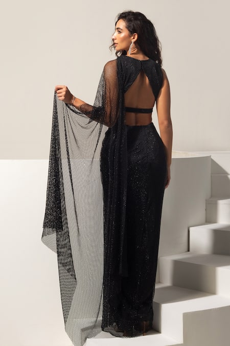 Vesture Eclipse Swarovski Pre-Draped Saree Skirt With Blouse 