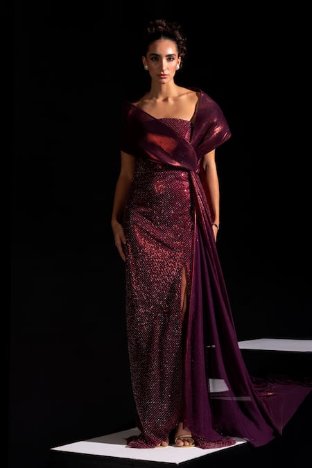 Vesture Ox Blood Metallic Red Structured Gown 