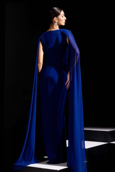 Vesture Azure Long Cape Sleeves Cut Out Gown 