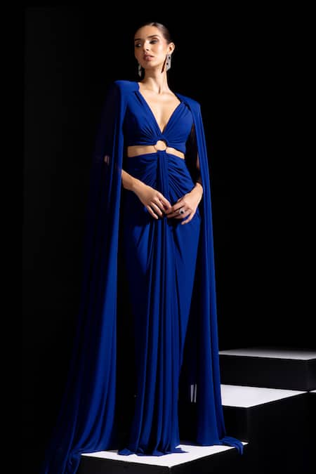 Vesture Azure Long Cape Sleeves Cut Out Gown 