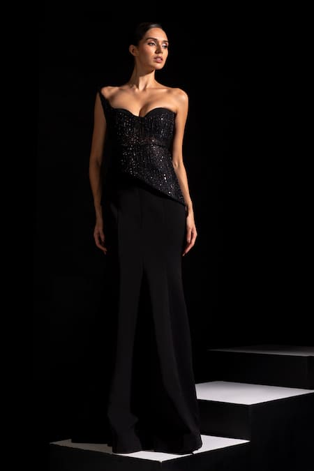 Vesture Pitch Asymmetric Corset & Fishcut Skirt Set 