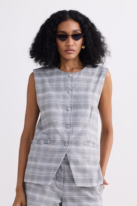 Reistor Plaid Button-Front Vest Jacket 