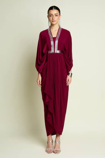 Aakaar Metallic Striped Draped Dress 