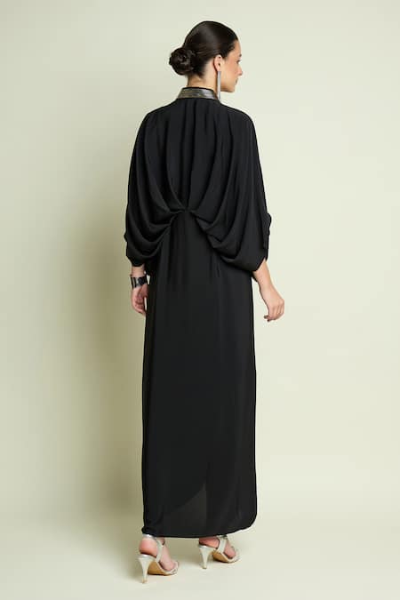 Aakaar Metallic Neckline Embroidered Draped Dress 