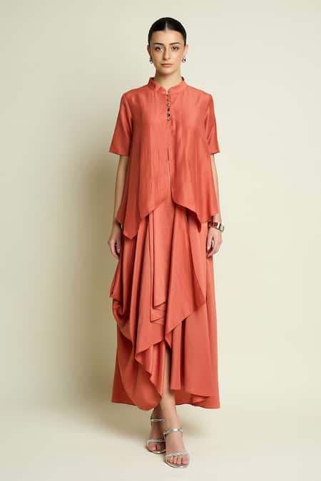 Aakaar Draped Layered Cotton Silk Dress 