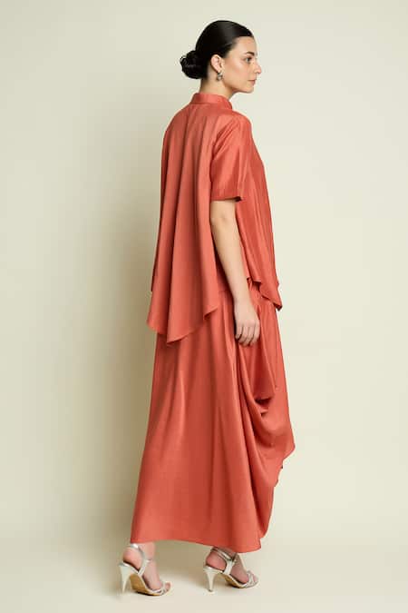 Aakaar Draped Layered Cotton Silk Dress 